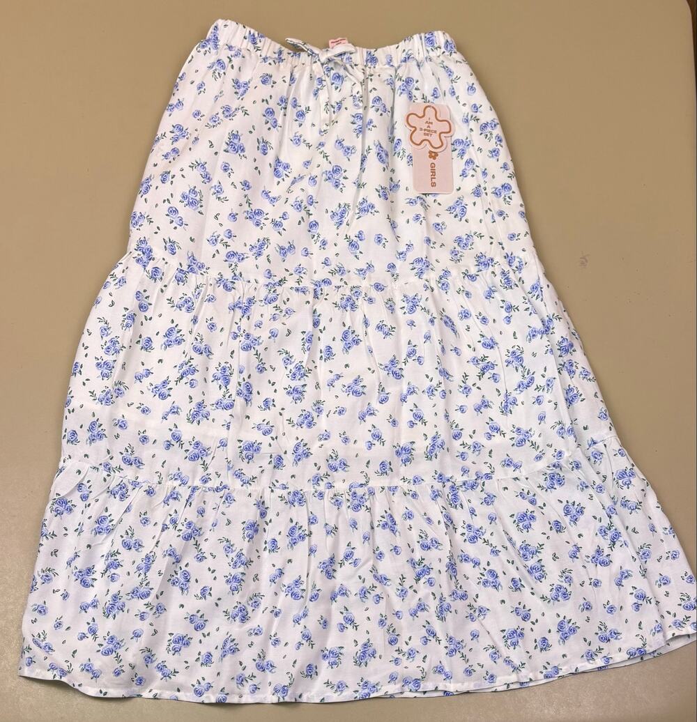 Girls Floral Maxi Skirt Size 7 Blue White Tiered Cottagecore Japna NWT